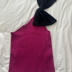 Zara Stylish Pink One-Shoulder Top with Black Bow